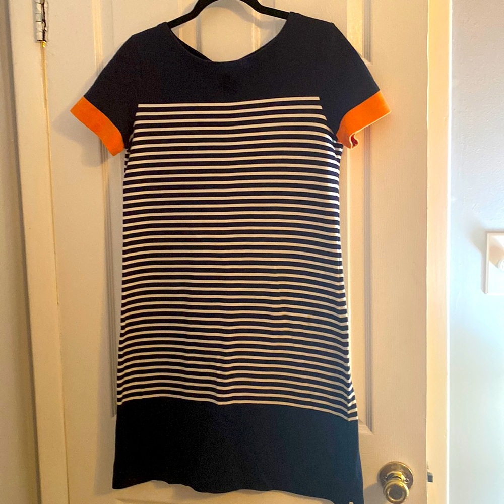 Brooks Brothers Navy and white striped midi dress